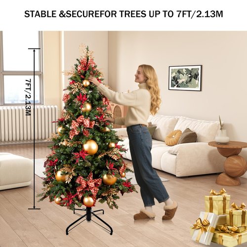 DIDOSJME Metal Chritstmas Tree Stand, 16.55 Inch Christmas Tree Stand for 3 to 7ft Christmas Trees,fits 0.5-1.35 inch Pole,Folding Christmas Tree Stand