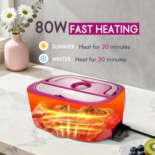 AOSION Electric Heated Lunch Box for Adults, 4 IN 1 Heating Lunch Box with 2 Pack 1.5L Container, 80W Lonchera Eléctrica Portátil, Food Warmer for Car/Truck/Office (PINK)