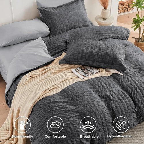 HYMOKEGE Twin Comforter Set - All Season Luxury Bedding in Dark Grey/Light Grey | 5-Piece Bed in a Bag