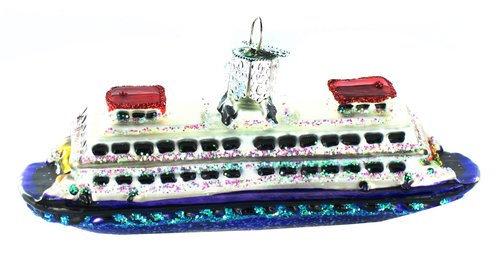 Old World Christmas Ferry Glass Blown Ornament for Christmas Tree, Handcrafted Holiday Decoration, Boating Collection