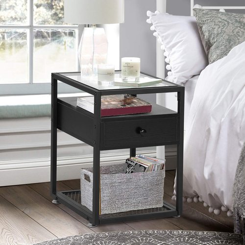 VECELO C Shaped End Side Table for Sofa Couch for Living Room Bedroom，Dark Black