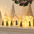 AOMOONOA Ceramic Christmas Village Houses - 3-Piece Light-Up Porcelain Set with 6 Trees | Holiday Home Decor