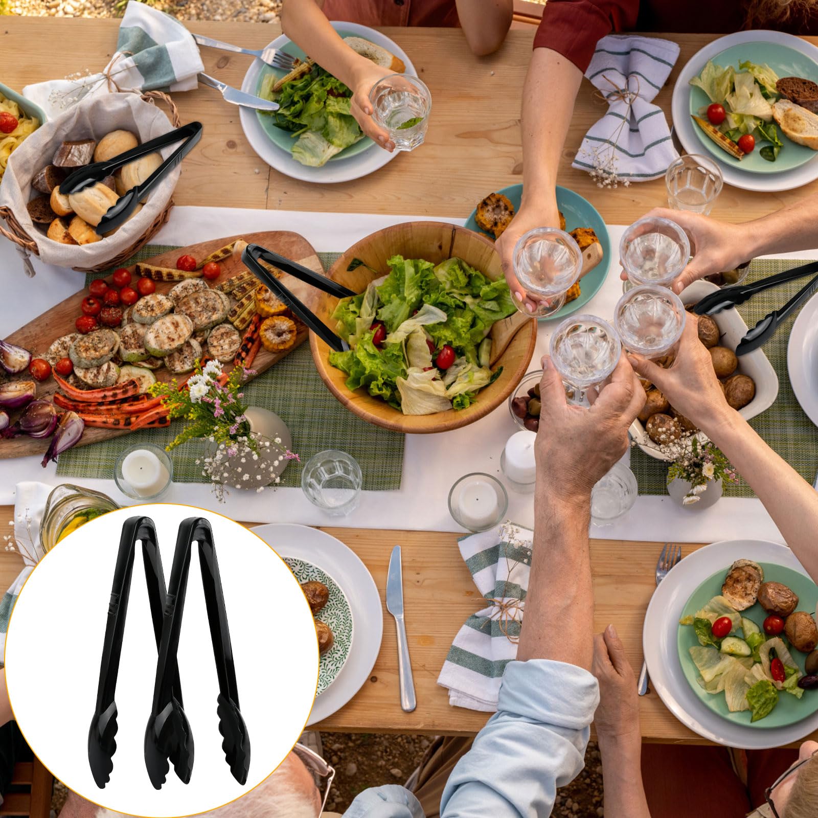 Boocalny 40Pcs Plastic Tongs for Serving Food, 9 Inch Thicken Plastic Serving Utensils Tongs, Heavy Duty Salad Tong, Disposable and Reusable Tong for Food Kitchen Buffets BBQ Events Catering, Medium