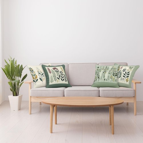 Ambesonne Botanical Throw Pillow Cushion Cover Set of 4, Pleasant Nature Romantic Calm Blossoms Leafy Branches Flourishing, Decorative Accent Double-Sided Printing, 16", Peacock Green Fawn Maroon