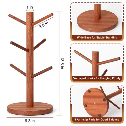 MyLifeUNIT Mug Holder Tree, Coffee Cup Holder with 6 Hooks (Reddish Brown)
