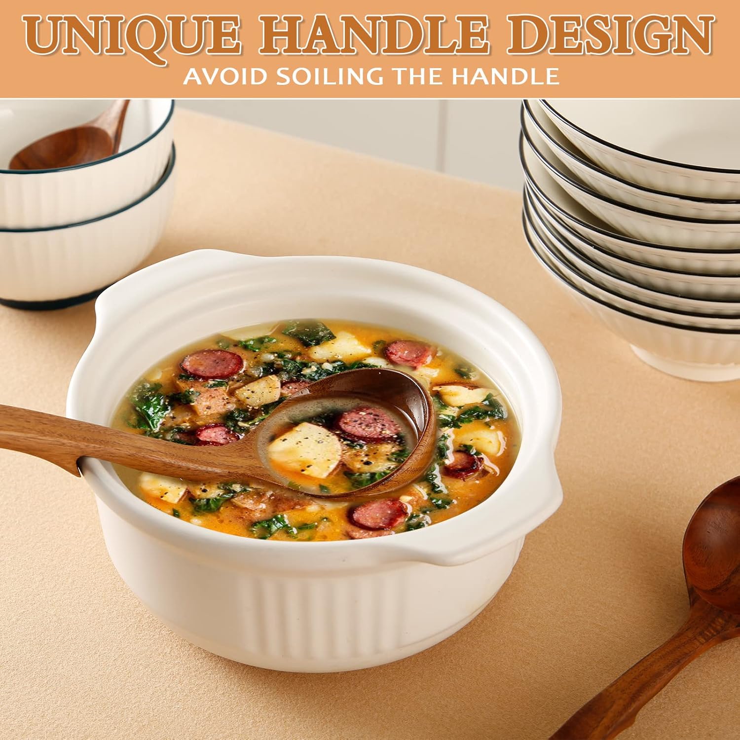 Skiennix Wooden Ladle - Natural Teak Cooking Spoon Set | Non-Stick, 3 Sizes Available