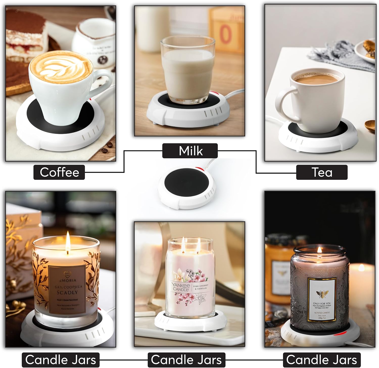 Skiennix Candle Warmer Plate - Flameless Scent Release | Versatile Mug & Jar Warmer - Black