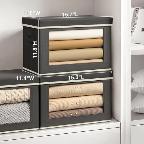 Homsorout Stackable Storage Bins - Large Fabric Closet Organizers with Lids, 5-Pack, Dark Grey