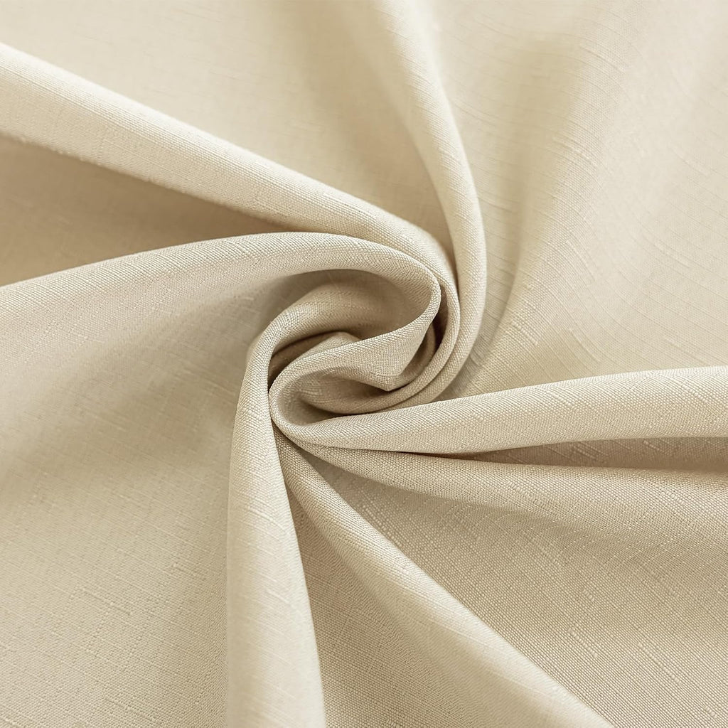 Textured Round Tablecloth - 60 Inch Beige, Water Resistant & Wipeable Faux Linen for 2-4 Seats