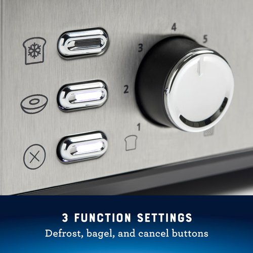 Oster 4 Slice Toaster, With 7 Browning Settings, Extra Wide Slots For Bagels and Special Breads, Removable Easy-to-Clean Crumb Tray, Cancel/Defrost/Bagel, Stainless Steel