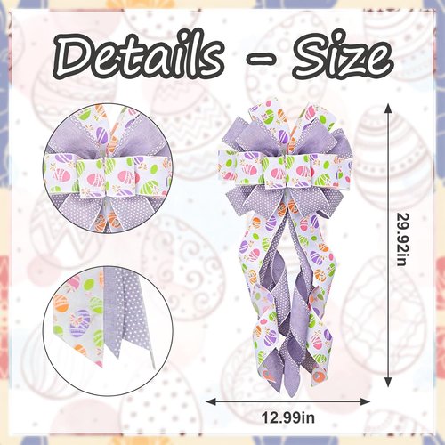 Estivaux Large Easter Wreath Bow - Purple & White Burlap Spring Floral Decor for Doors & Windows
