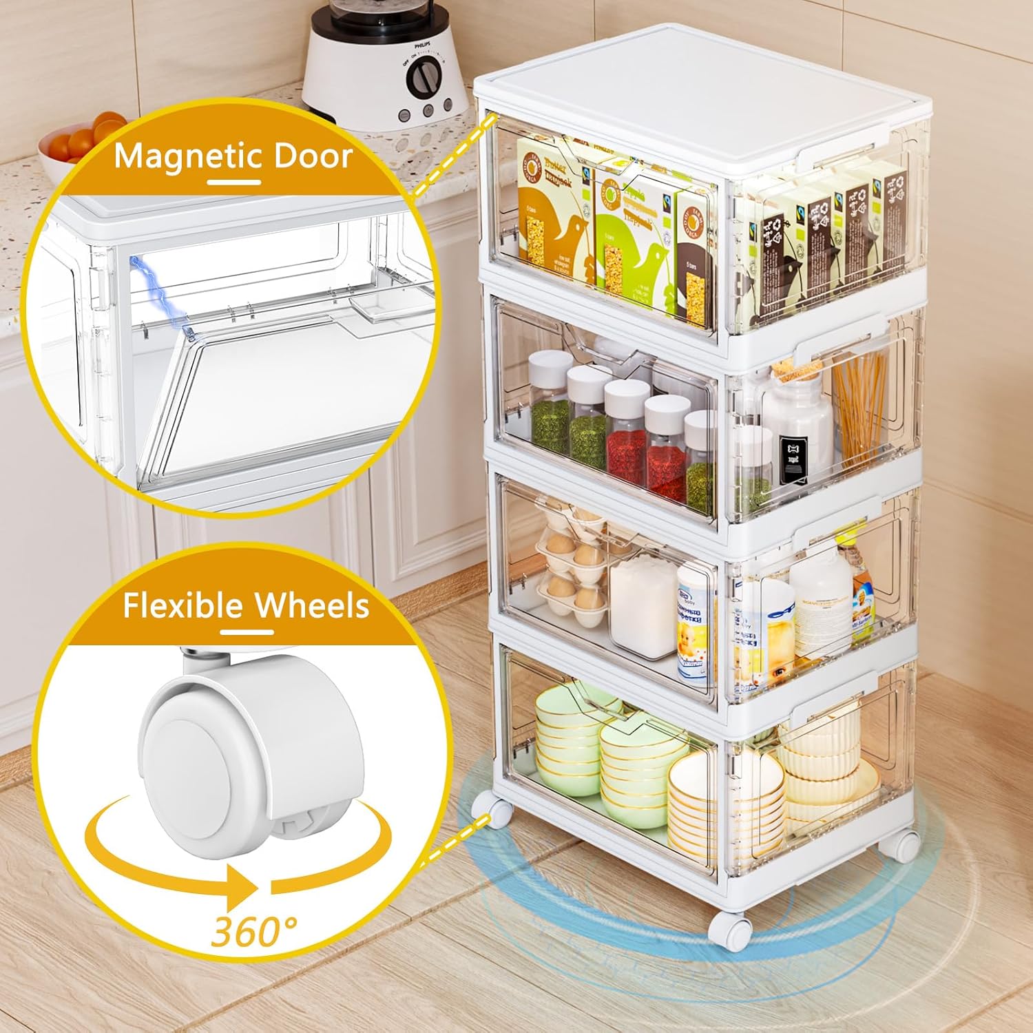 SNSLXH Portable Clear Storage Bins - Stackable 24QT Bins with Lid & Wheels for Bedroom, Office, Living Room
