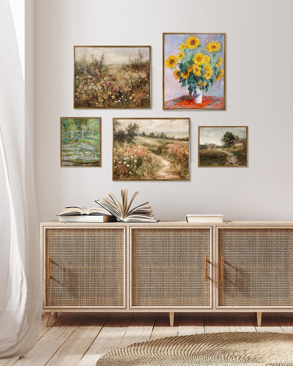 Skiennix Framed Canvas Wall Art - Vintage Wildflower Field Painting for Living Room & Bedroom Decor