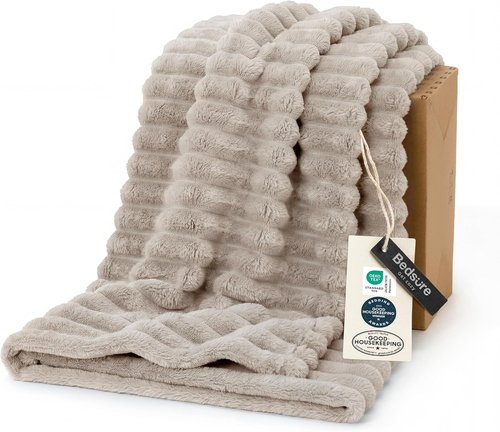 Bedsure GentleSoft Throw Blanket - Cozy Beige Fleece Blanket for Couch | Plush 50x60 Inches, Perfect Gift for All