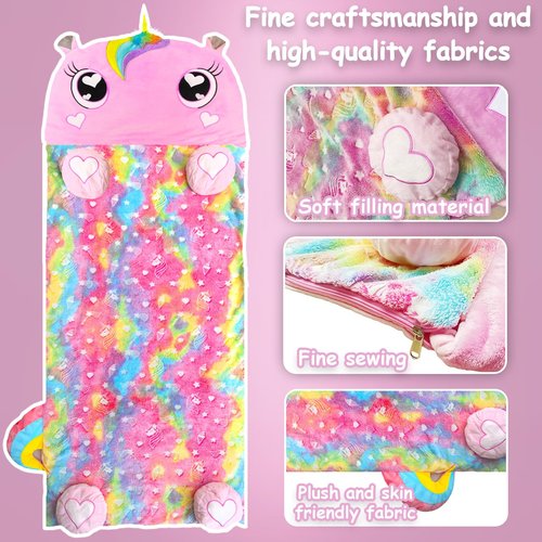 Kids Sleeping Bag, Large Unicorn Slumber Bag for Girls Boys, Portable Nap Mat, Preschool Daycare Kindergarten Birthday Gift 3-12 Yr Child, Pink