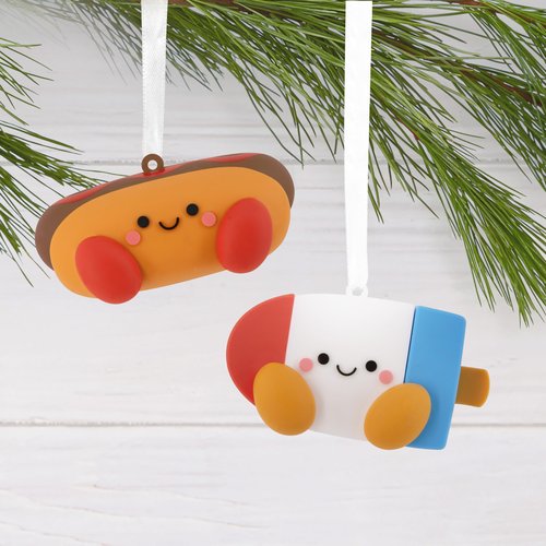 Hallmark Better Together Hot Dog and Freeze Pop Magnetic Christmas Ornaments, Shatterproof, Set of 2, Food Gifts