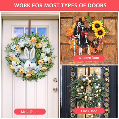 12” Wreath Hanger Over the Door Hooks, Non Scratch Wreath Door Hanger Hooks for Hanging Welcome Sign, Metal Wreath Hangers for Front Door Décor, Thin Door Hanger for Easter Halloween Home Decoration