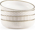 KooK Ceramic Pasta Bowls - Large Capacity Embossed Serving Bowls | Microwave & Dishwasher Safe, Set of 4, Ivory with Dark Copper Accents