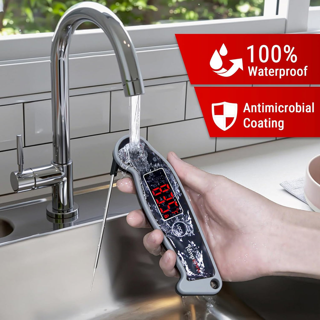 TempPro TP19 Waterproof Digital Meat Thermometer - Instant Read with Ambidextrous Backlit Display | Perfect for Grilling and Cooking