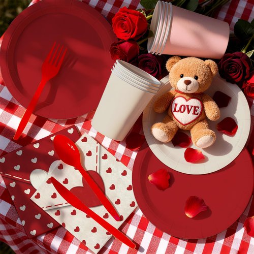 100Pcs Valentine's Day Paper Napkins Love Heart Party Decorations Sweet Heart Cocktail Beverage Napkin Towel Tableware for Spring Wedding Holiday Dinner Tea Party Supplies 13 x 13 Inches