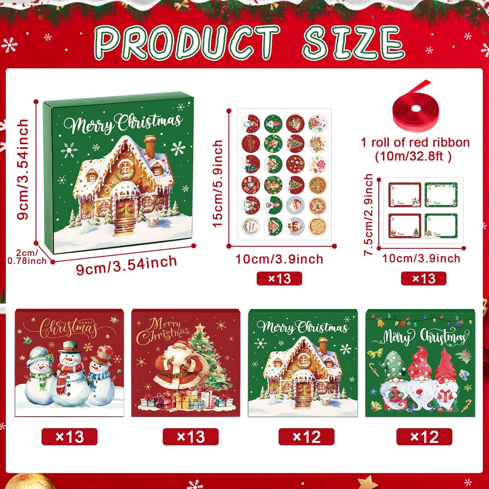 50 PCS Christmas Mini Pizza Boxes, 3.54 x 3.54 x 0.78 Inch Square Cardboard Small Reusable Pizza Box Lock Corner Coated Kraft Boxes Bulk for Celebrations Cookies Cake Party Favors Christmas