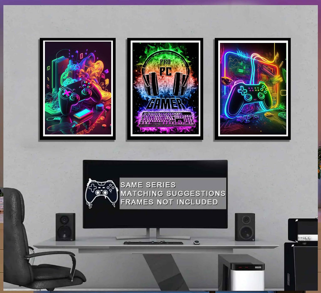 PPV Gaming Wall Art - Retro Video Game Canvas Prints | Colorful Neon Gamepad Decor - 12x16in