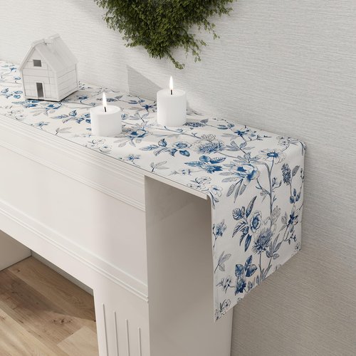 Rotumaty Blue and White Floral Table Runner - Monochrome Sketch Flowers Chinoiserie Peony Daisy Decor Summer Spring Seasonal Home Decorations for Kitchen Dining Table Party Ornaments 13 × 72 Inch