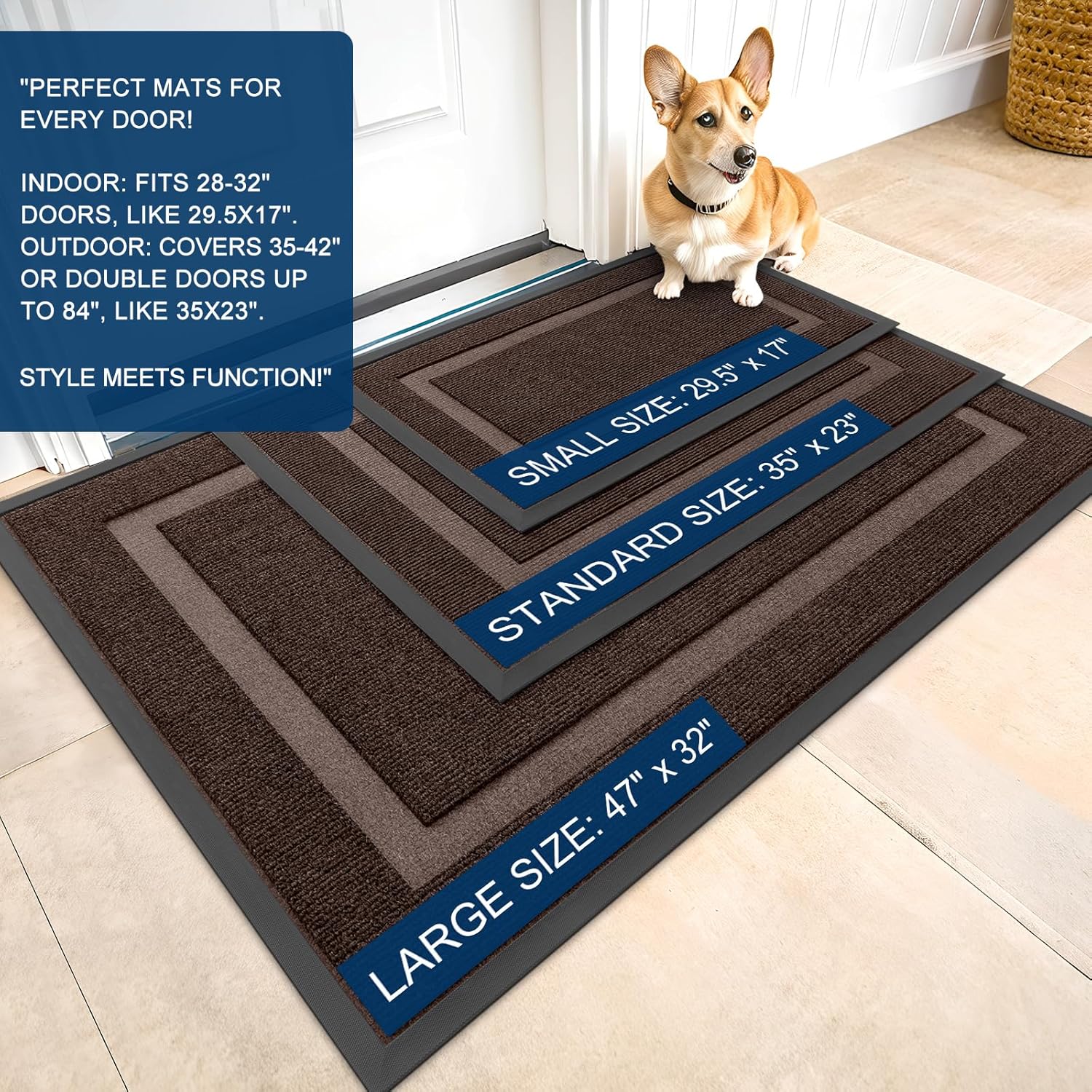 OLANLY Waterproof Front Door Mat - All-Season, Fade Resistant, Easy Clean, 47x32, Dark Brown
