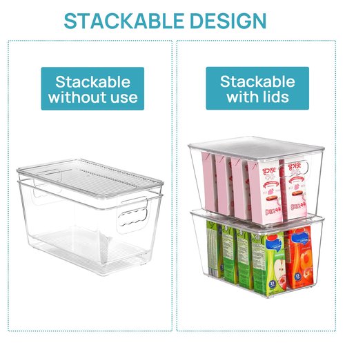 Vtopmart 12 Pack Clear Stackable Storage Bins with Lids, Medium Plastic Containers with Handle for Pantry Organizer and Storage,Perfect for Kitchen,Fridge,Cabinet, Closet,Bathroom Organization
