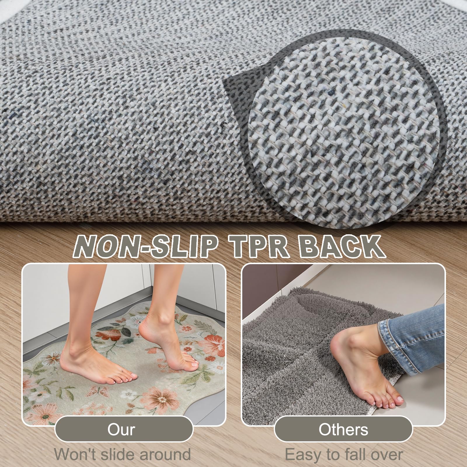 LEEVAN Washable Kitchen Rugs Sets of 2,Non Slip Soft Modern Floral Rugs for Kitchen Floor, Boho Tan Indoor Kitchen Rug for Laundry,Bathroom,Office(20''x31''+20''x47'')