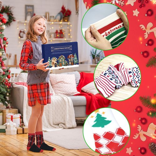 Mason Life Christmas Socks Advent Calendar, 24 Days Countdown Calendar Gifts, 2025 Festive Holiday Countdown with 24 Pairs of Christmas-Themed Winter Warm Slipper Soft Fluffy Socks with Gift Boxes