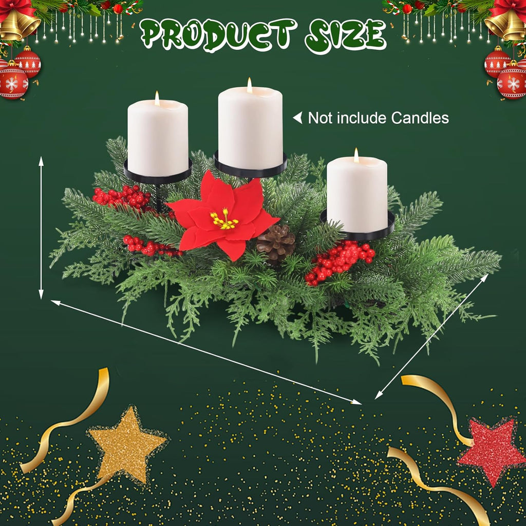 Regine Switzerland Christmas Advent Wreath Candle Holder - Festive Table Centerpiece with 3 Holders, Red Berries & Pinecones