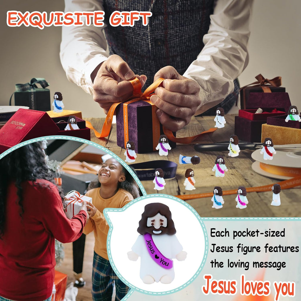 Skiennix 50 Pcs Little Jesus Figures - Mini Rubber Jesus Figurines for Easter Egg Hunts | Multi-Color Set