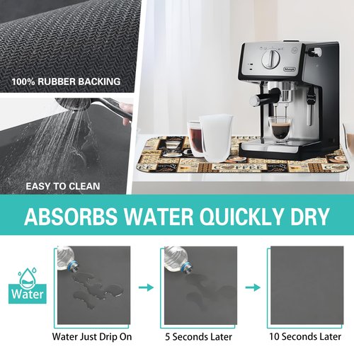 Fun Coffee Mat 19inx12in,Coffee Bar Mat for Countertops,Absorbent Hide Stain Anti-Slip Coffee Bar Accessories Fit Under Coffee Machine Mat,dish Drying Mats for Kitchen