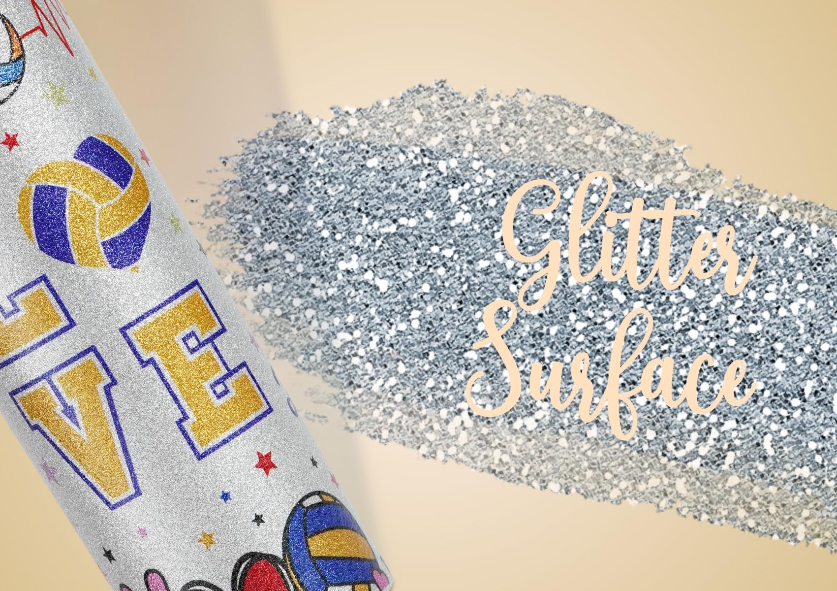 Onebttl Volleyball Gifts for Teen Girls & Team, Stainless Steel Kids Volleyball Tumbler, Double Wall Vacuum Insulated Bottle with Lid & Straw 20oz - Glitter