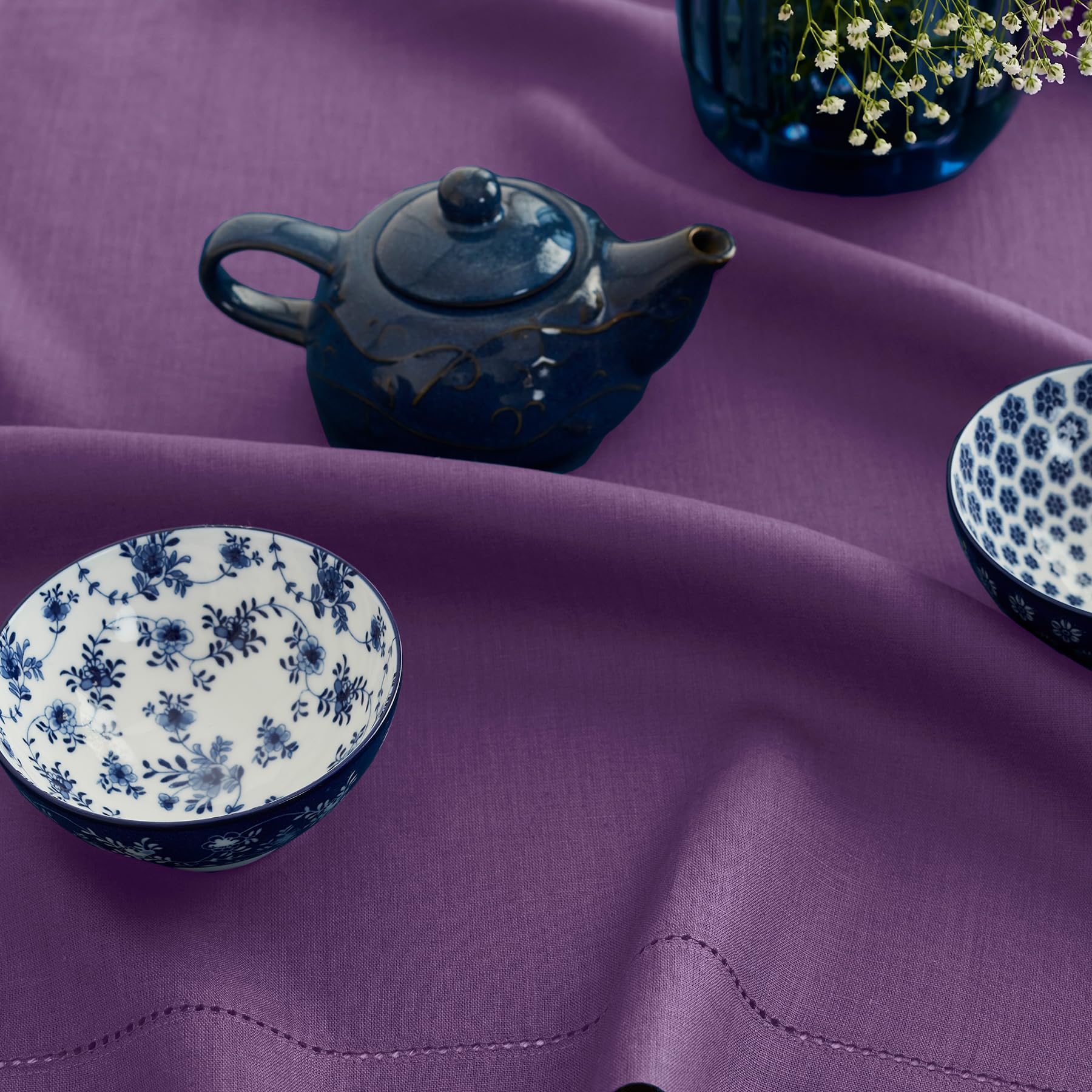 Solino Home Linen Purple Tablecloth 54 x 72 Inch - Classic Hemstitch, 100% Pure Linen Rectangular Tablecloth - Machine Washable Table Cloth for Mothers Day, Spring, Summer