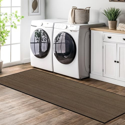 KIMODE 30"x70" Farmhouse Kitchen Mats for Floor, Long Kitchen Runner Rug Non Slip Washable,Absorbent Kitchen Floor Mats Runners for Hallways Front Sink Entryway Laundry Home,Black/Brown