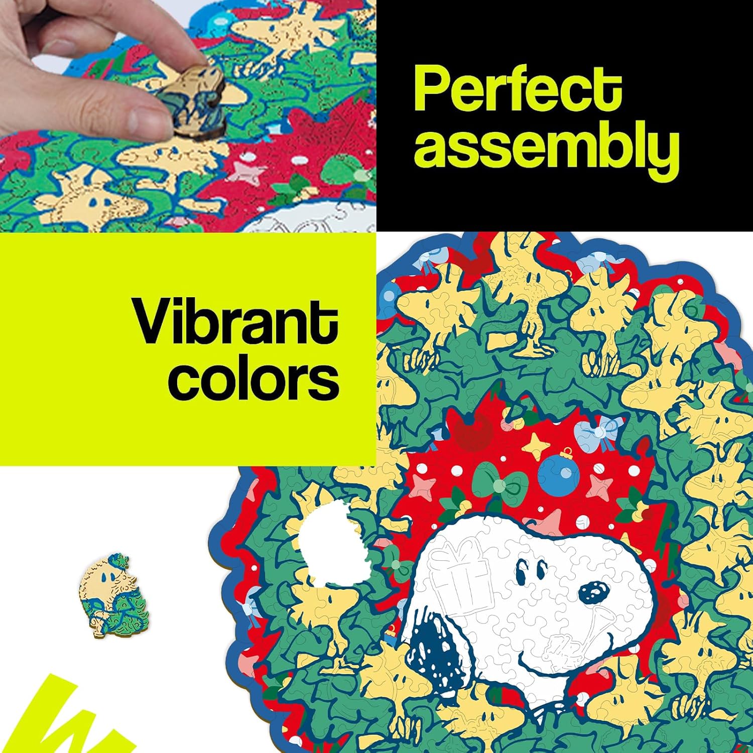 Peanuts Christmas Snoopy Puzzle - Unique 200-Piece Wooden Jigsaw with Woodstock Design | 11.1" x 13.1" - Officially Licensed