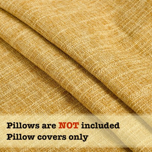 Mustard Yellow Faux Linen Decorative Throw Pillow Covers 18x18 Inch Set of 2 Boho Farmhouse Pillowcases with Tassels Rustic Woven Textured Burlap Cushion Cases for Sofa Bed Living Room Home Decor