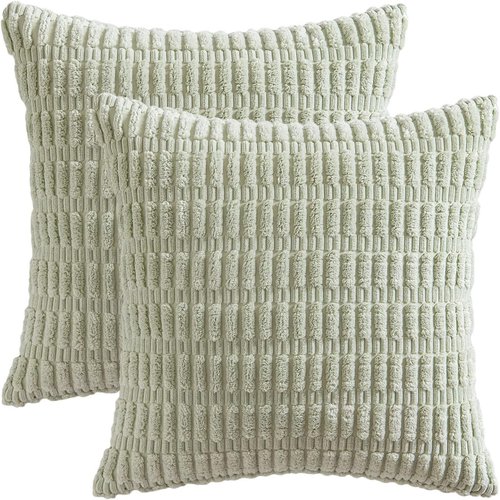 MIULEE Decorative Throw Pillow Covers - Pack of 2 Soft Boho Striped 20x20 Inch for Modern Farmhouse Decor | Light Green