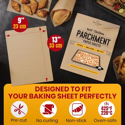 Baker's Signature Stainless Steel Baking Sheet Set - Includes 125 Unbleached Parchment Paper Sheets | 9x13 In, Non-Stick, Curl-Free