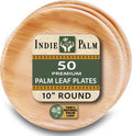 Indie Palm 10 Inch Round Disposable Palm Leaf Plates - Heavy Duty & Biodegradable | 50 Pack for Parties & Catering