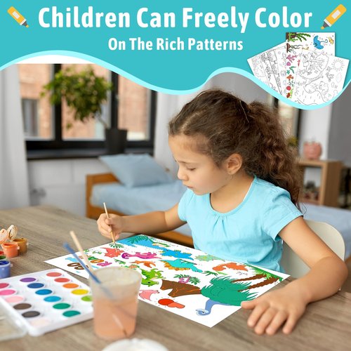 500 Pcs Coloring Activity Placemats 5 Themed Coloring Activity Sheets Paper Mat Bulk 14.2"x10.2" Disposable Dining Table Paper Placemat for Kids DIY （Animals,Sea,Planets,Dinosaurs,Train&Animals）