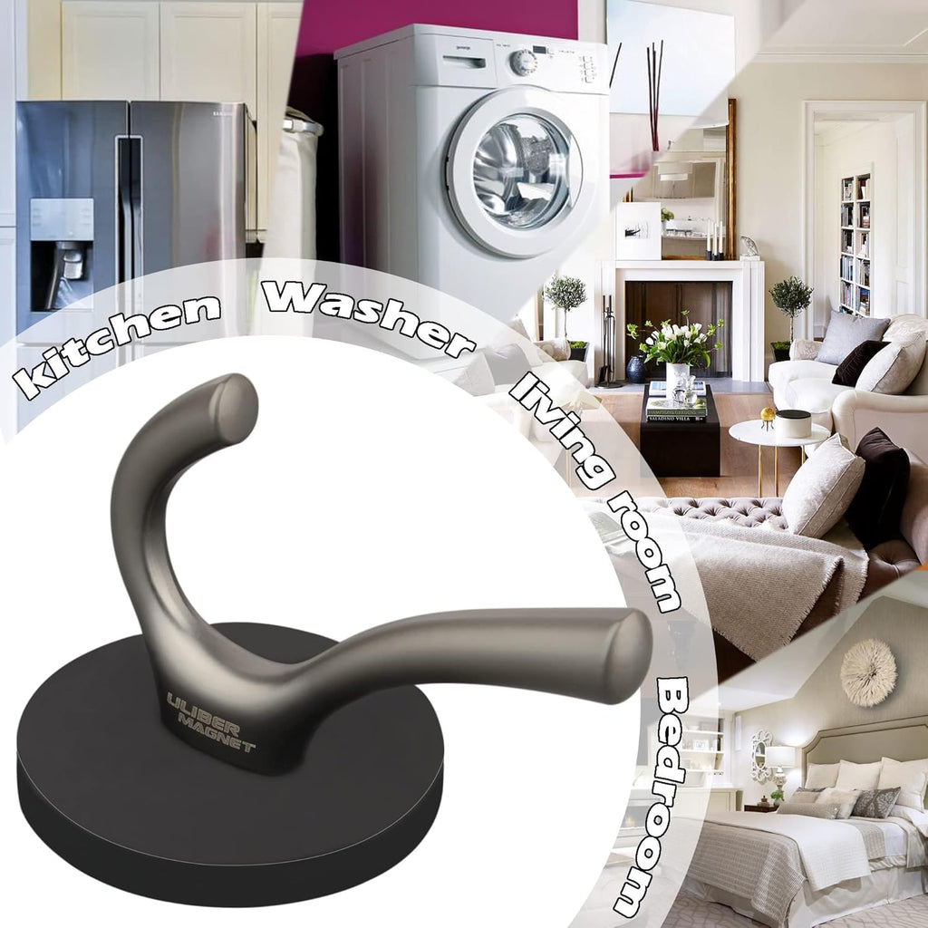 ULIBERMAGNET Strong Magnetic Double Hooks - Heavy Duty Coat Hangers, 2 Pack, Brushed Nickel Finish