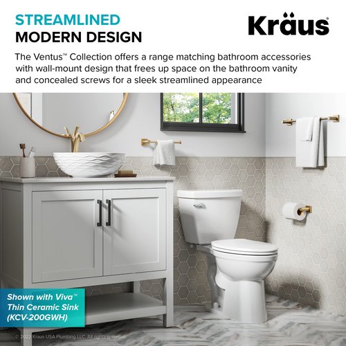 KRAUS Ventus 24-inch Bathroom Towel Bar, Brushed Gold Finish, KEA-17737BG