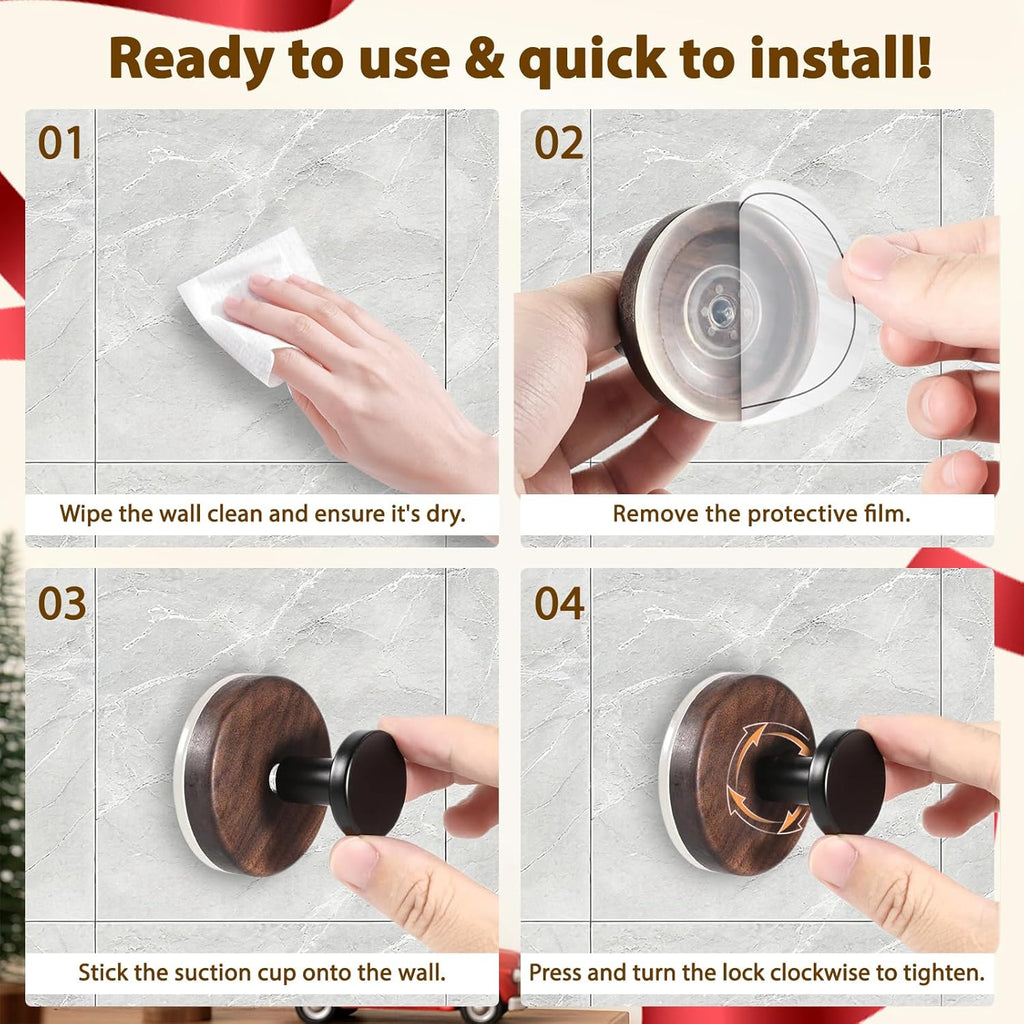 Walnut Wreath Hanger - Heavy Duty Suction Cup Hook for Front Door | 2-Pack for All Seasons