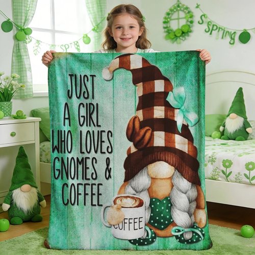 Ivarunner Coffee Gnome Blanket for Girls- Gnomes Gifts for Gnome Lovers, Daughter, Kids, Galentine's Day Soft Spring Gnome Theme Throw Blanket, 50x40 Inches