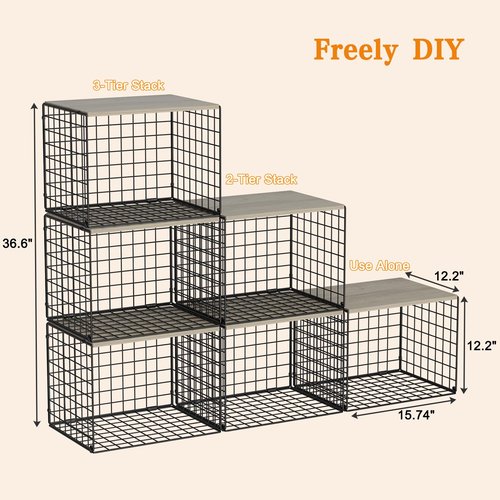 Extra-Long Closet Organizers and Storage with Top Board, 3 Pack Stackable Closet Shelf Organizer, Double Storage Design Clothes Storage Cube/Bin Organizer for Wardrobe,Space-Saving, Black,Sturdy,Metal
