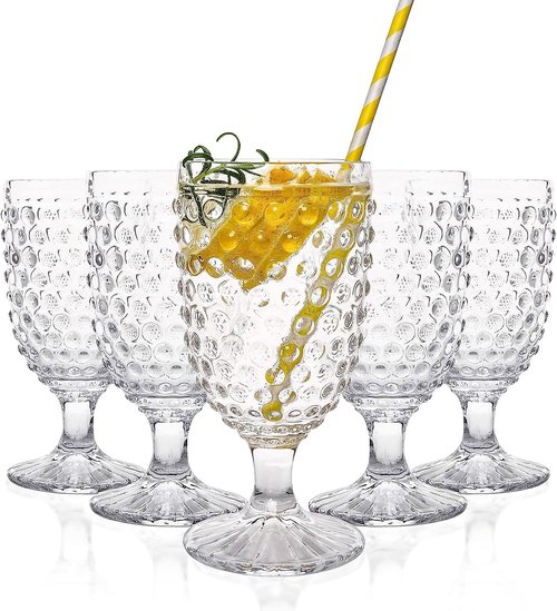 EVEREST GLOBAL Hobnail Drinking Glasses Goblet Water set of 6, 13 oz Iced Tea Glasses Ideal for Soda Wine Milk Coke Juice and Beer Perfect for Weddings Parties Bars
