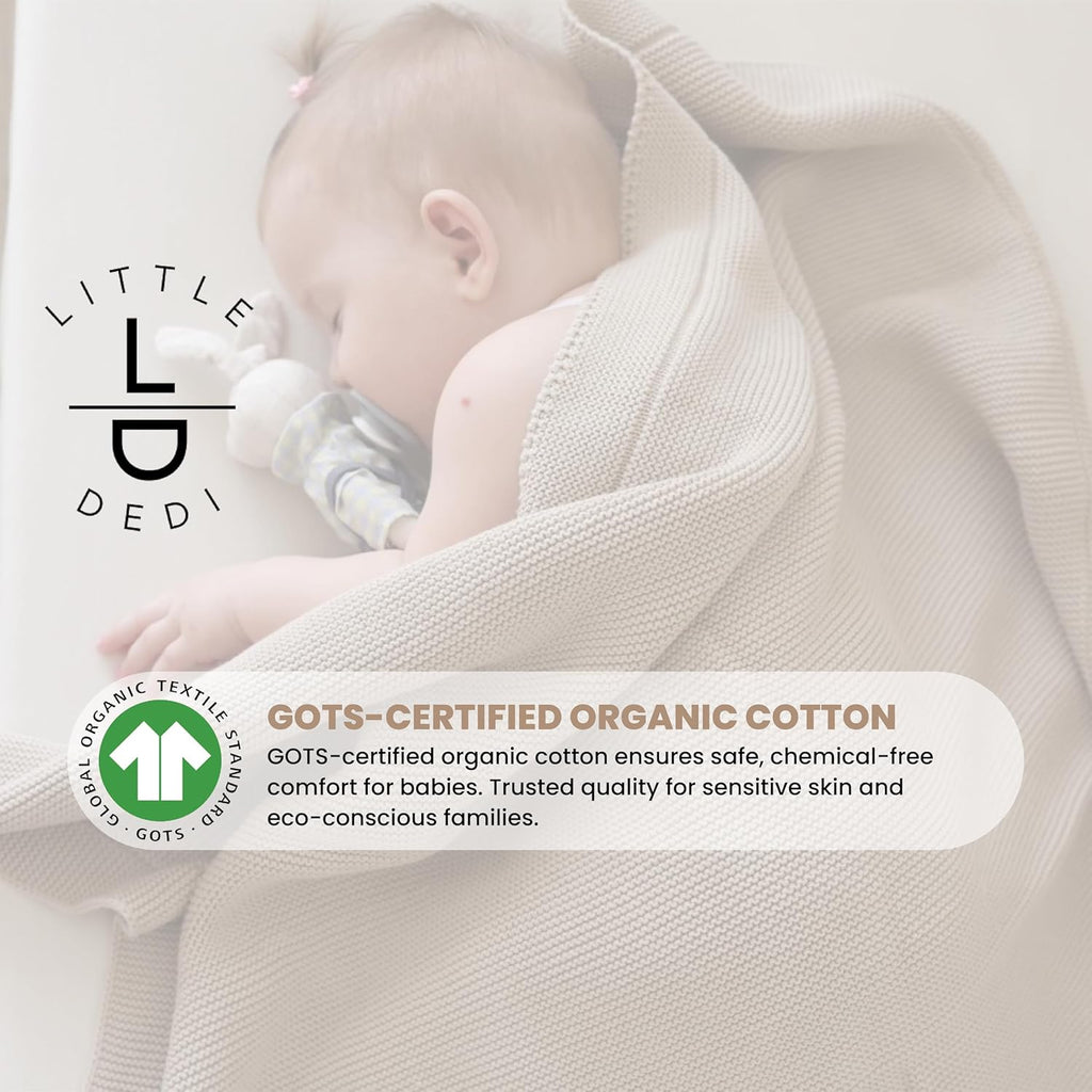 Organic Cotton Baby Blanket by [Brand Name] - Soft Knitted Swaddle for Newborns | Gift Box Included, 30"x40", Stone